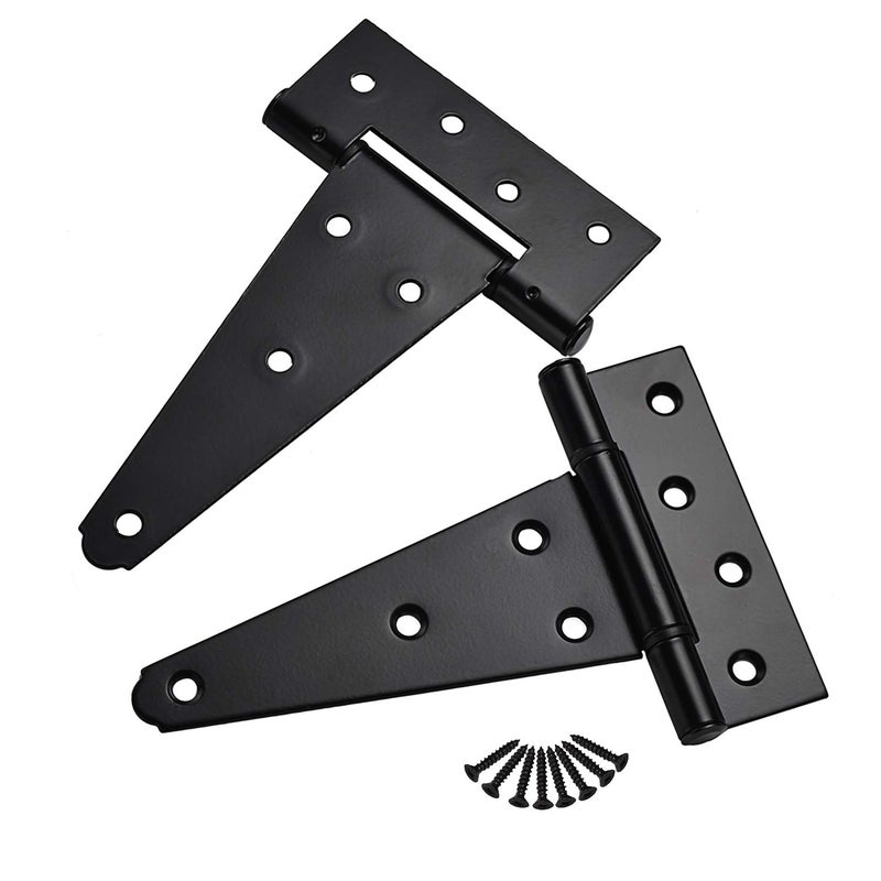 SANKINS 6 Inch T-Strap Heavy Duty Shed Door Hinges,Black Tee Hinge for Wooden Fences,Yard Door,Barn Door Gates, Wrought Hardware Rustproof,4 PCS - Image 2